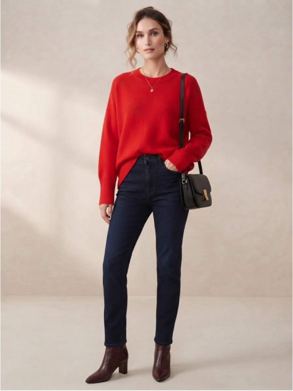 NWT Vince Camuto Bright Cherry Red Crewneck Sweater Medium Preppy Cozy